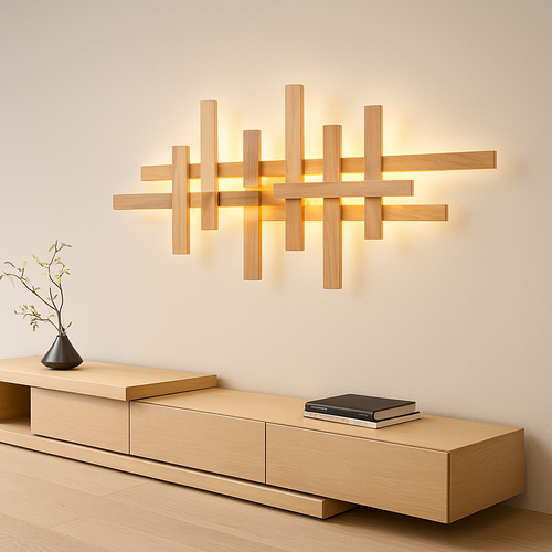 applique murale moderne en bois avec éclairage led artistique - vue 2 sur 13