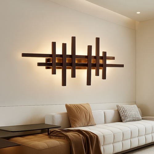 applique murale moderne en bois avec éclairage led artistique - vue 3 sur 13