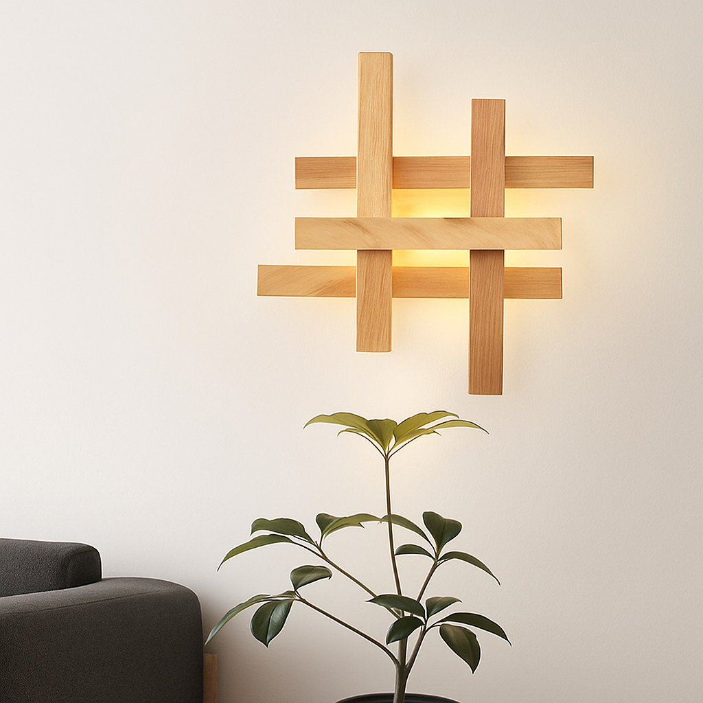 applique murale moderne en bois avec éclairage led décoratif - vue 3 sur 13