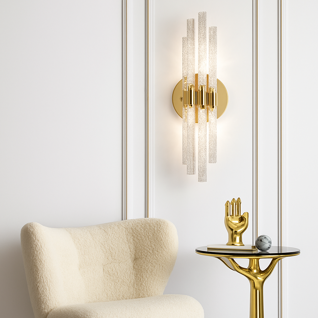 applique murale moderne en verre luminaire intérieur décoratif métal doré - vue 5 sur 8