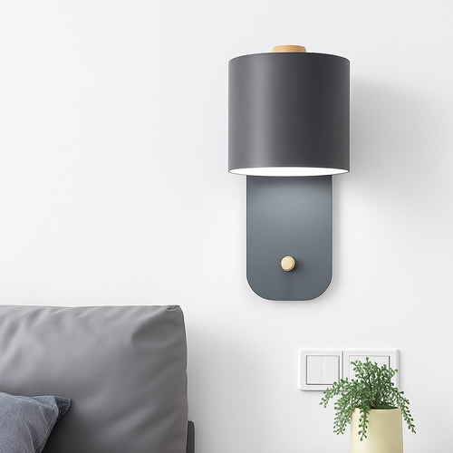 Applique murale moderne LED aux formes arrondies en métal et bois Nordic - vue 3 sur 8