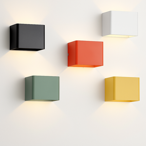 Applique murale moderne LED avec cube métal coloré - vue 2 sur 4