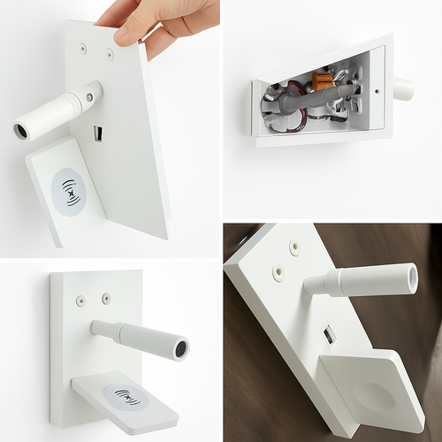 applique murale multifonction avec chargeur sans fil et étagère - vue 6 sur 13