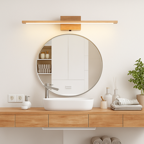 Applique murale nordique en bois massif pour miroir de salle de bains - vue 5 sur 7