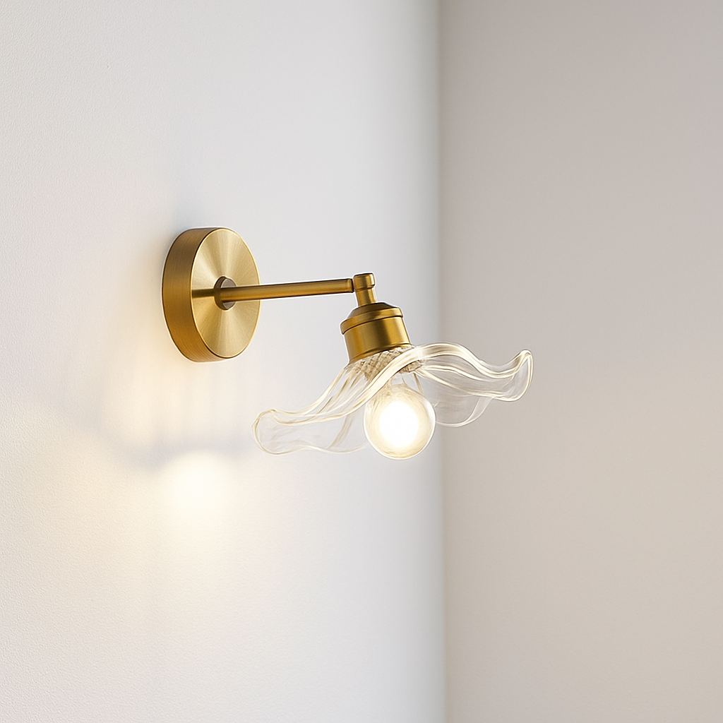 applique murale nordique en verre et laiton avec miroir à led - vue 8 sur 23