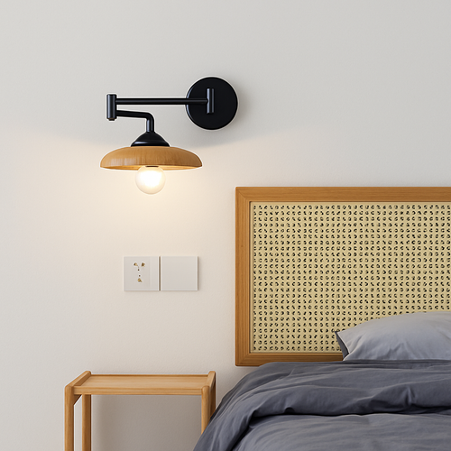 applique murale nordique grain de bois bras bascule style japonais rétractable pliable - vue 3 sur 10