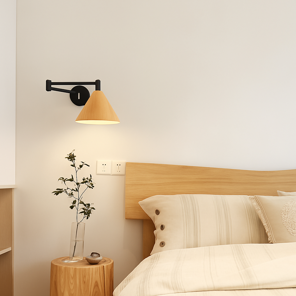 applique murale nordique grain de bois bras bascule style japonais rétractable pliable - vue 5 sur 10