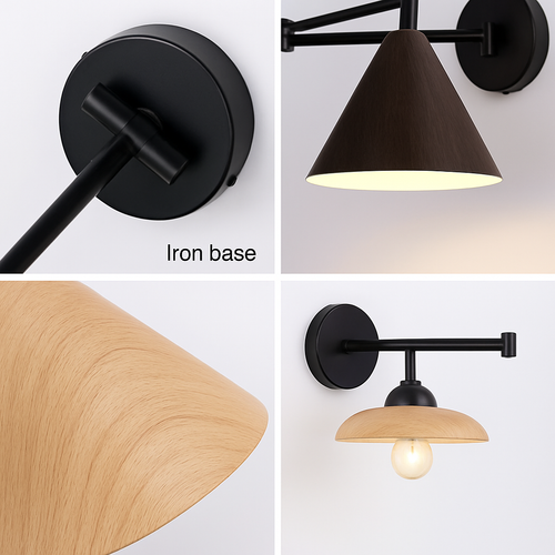 applique murale nordique grain de bois bras bascule style japonais rétractable pliable - vue 7 sur 10