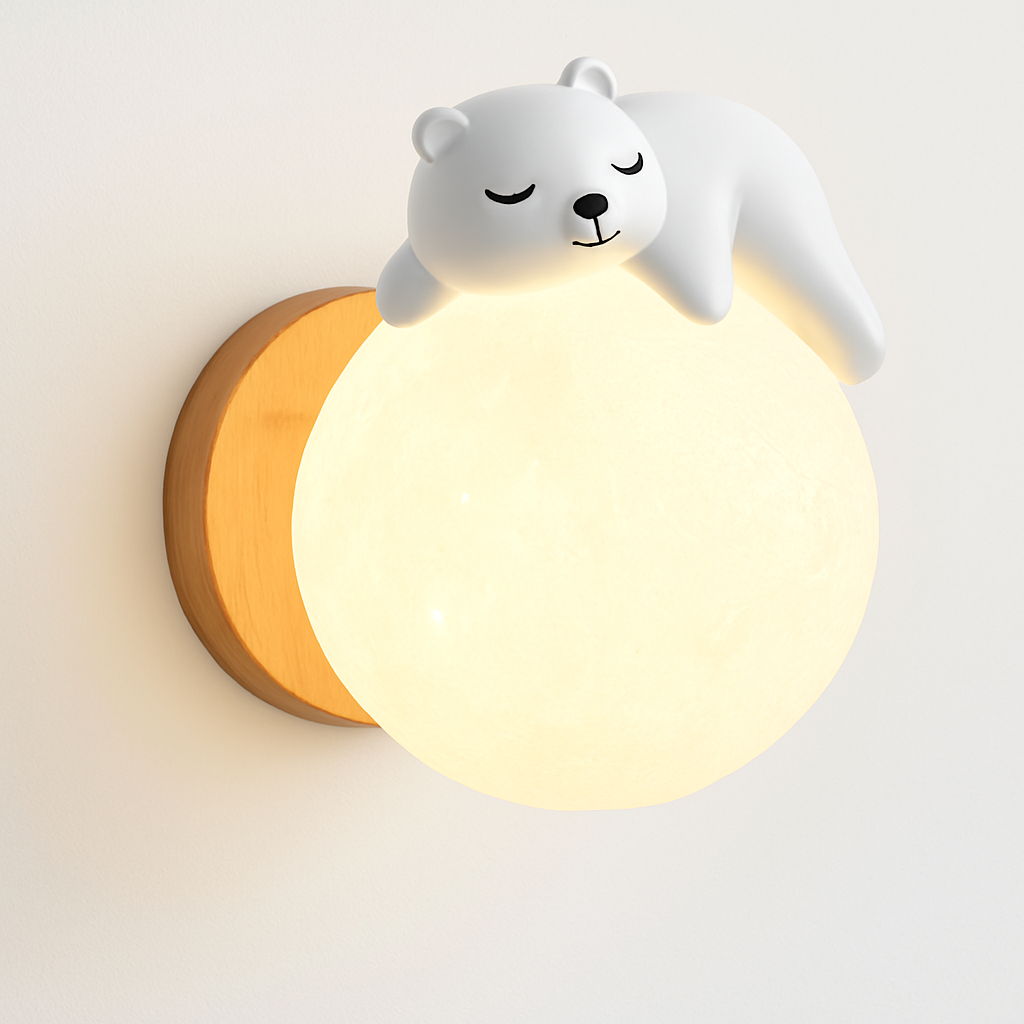 applique murale ours et lune pour éclairage de chevet enfant - vue 1 sur 8