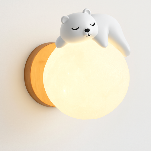 applique murale ours et lune pour éclairage de chevet enfant - vue 2 sur 8