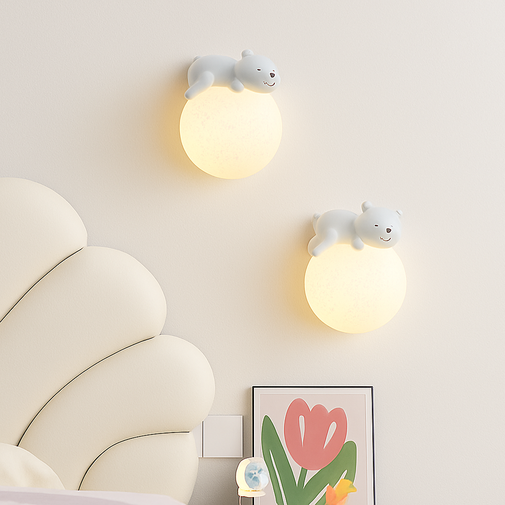 applique murale ours et lune pour éclairage de chevet enfant - vue 2 sur 8