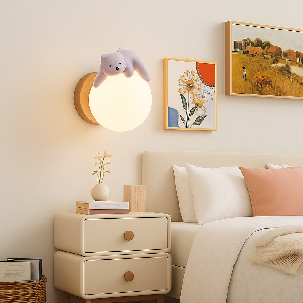 applique murale ours et lune pour éclairage de chevet enfant - vue 4 sur 8