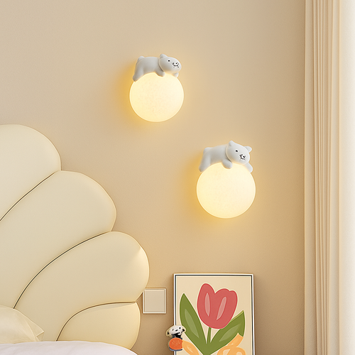 applique murale ours lune chambre chevet lapin astronaute animal garçon fille bébé veilleuses - vue 3 sur 14
