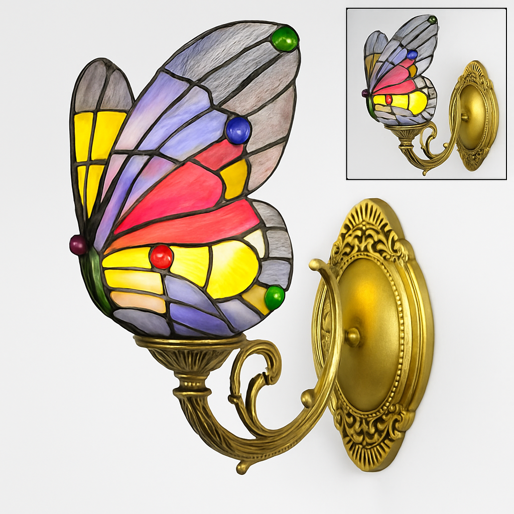 applique murale papillon décorative en vitrail style méditerranéen boho - vue 8 sur 19