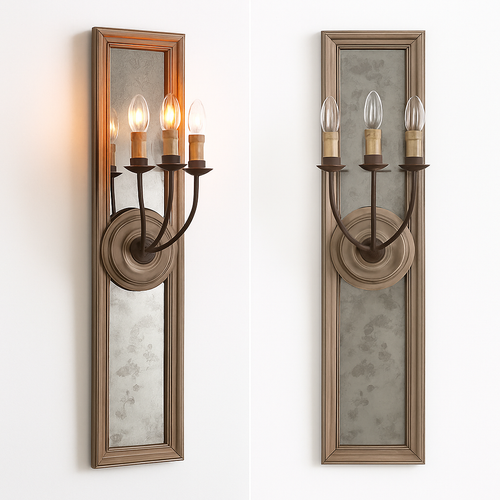 applique murale rétro américaine cadre miroir bois lampe bougie ancienne - vue 2 sur 6
