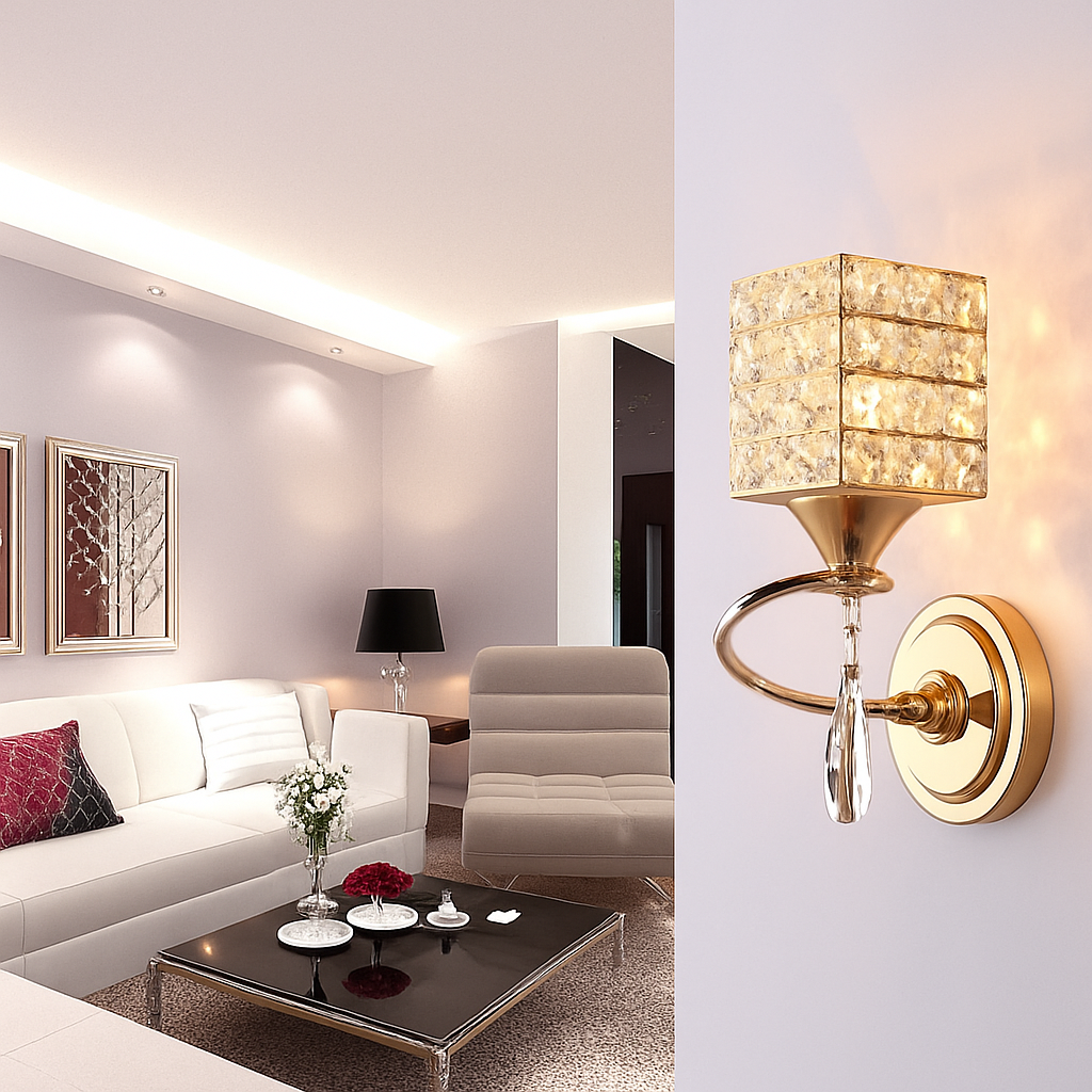 Applique murale rétro à LED en métal avec abat-jour en verre cristal - vue 4 sur 5