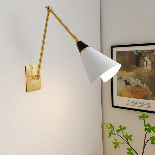 applique murale rétro médiévale en laiton noir doré à led avec bras pivotant - vue 2 sur 10