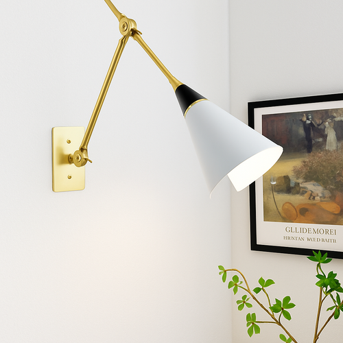 applique murale rétro médiévale en laiton noir doré à led avec bras pivotant - vue 3 sur 10