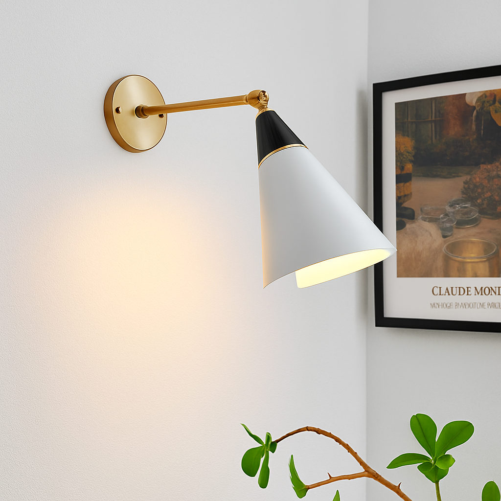 applique murale rétro médiévale en laiton noir doré à led avec bras pivotant - vue 5 sur 10
