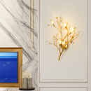 applique murale romantique en cristal transparent avec branches de fleurs