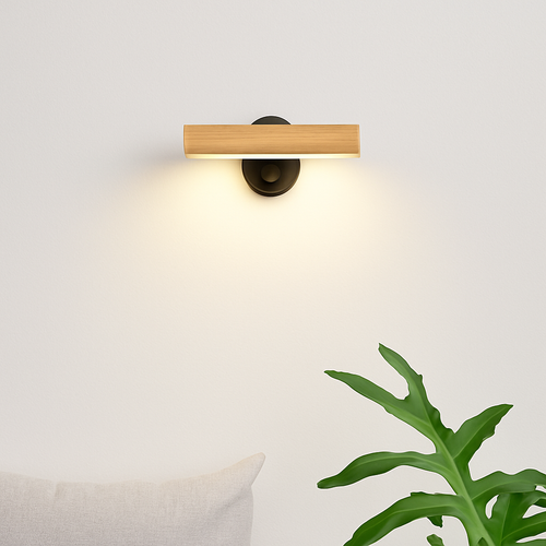 applique murale rotative minimaliste en bois avec interrupteur LED - vue 2 sur 8