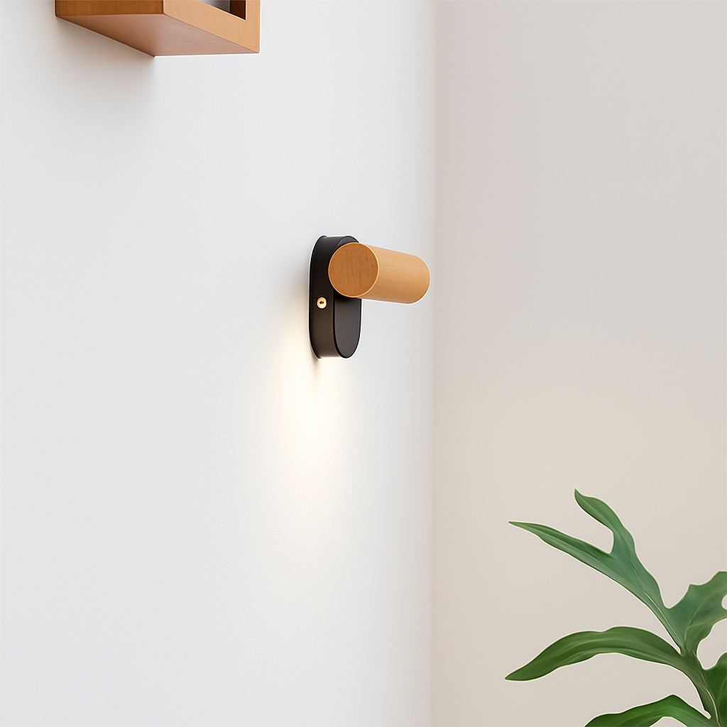 applique murale rotative minimaliste en bois avec interrupteur LED - vue 5 sur 8