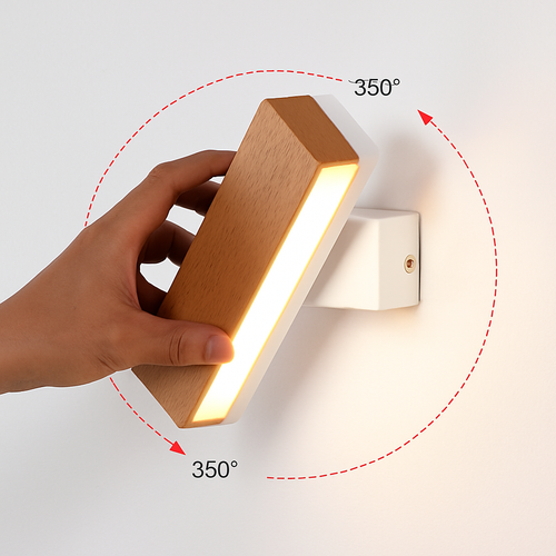 Applique murale rotative nordique en bois massif led réglable - vue 3 sur 22
