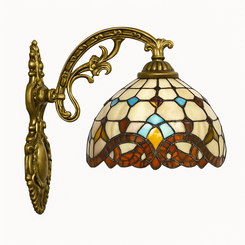 Applique murale rustique et antique avec vitraux Tiffany - vue 2 sur 3