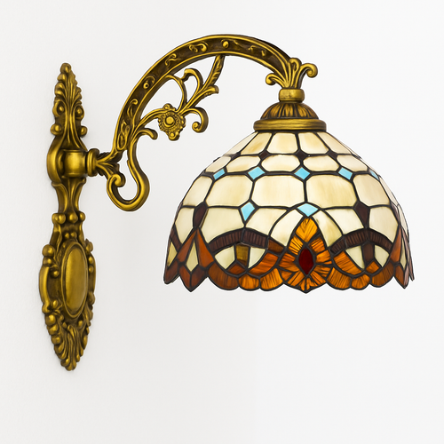 Applique murale rustique et antique avec vitraux Tiffany - vue 4 sur 3