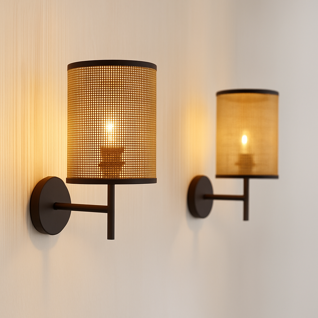 applique murale style wabi sabi japonais vintage en rotin fait main - vue 3 sur 6