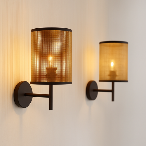 applique murale style wabi sabi japonais vintage en rotin fait main - vue 3 sur 6