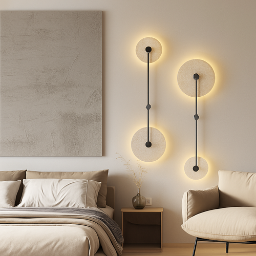 applique murale vintage en pierre naturelle ronde avec led intégrée - vue 3 sur 6