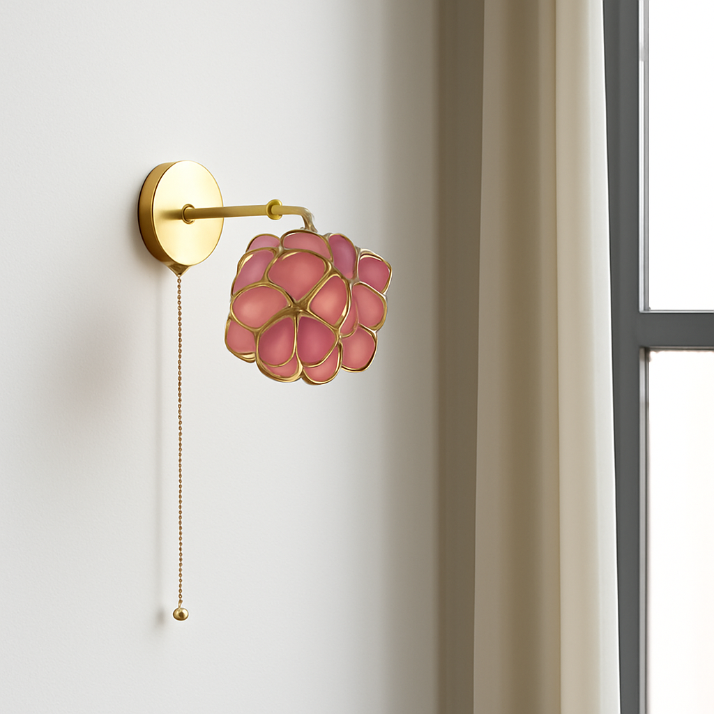 applique murale vintage interrupteur à chaînette style nordique fleurs roses - vue 6 sur 23