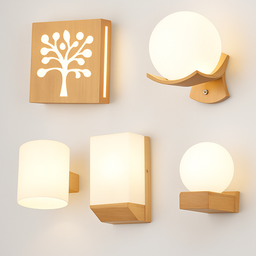 artpad applique murale scandinave bois abat-jour verre décoration intérieure led - vue 3 sur 20