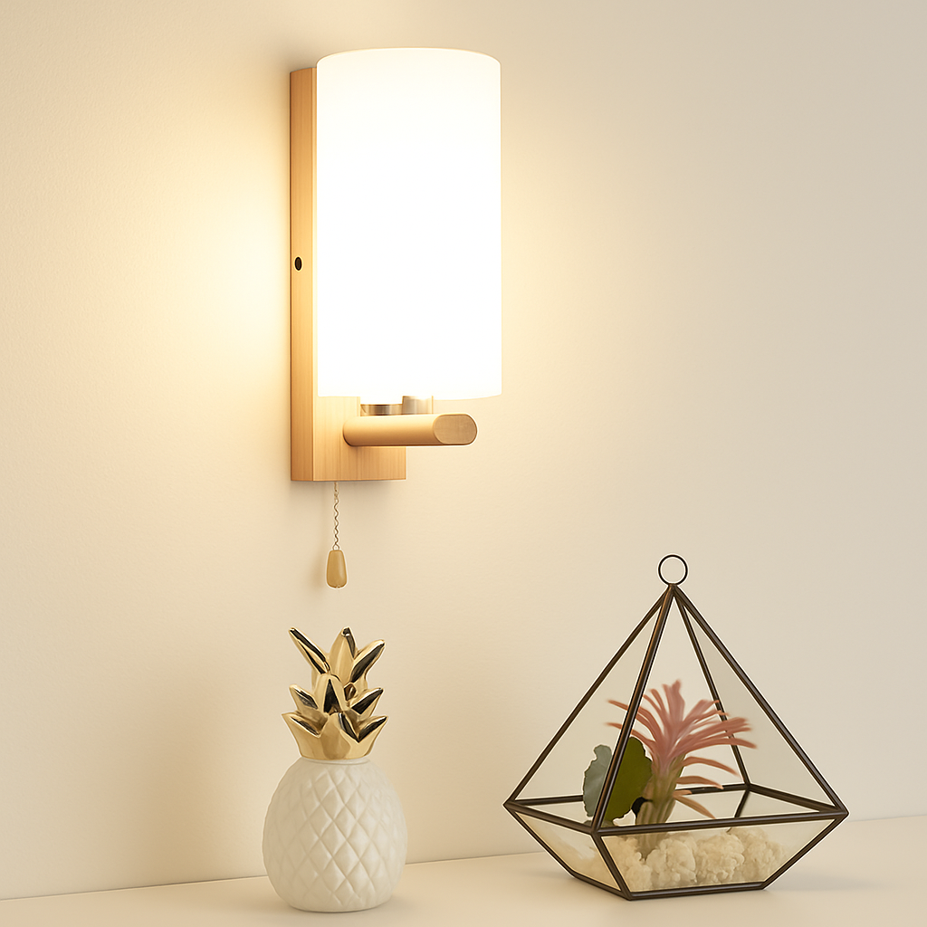 artpad applique murale scandinave bois abat-jour verre décoration intérieure led - vue 6 sur 20