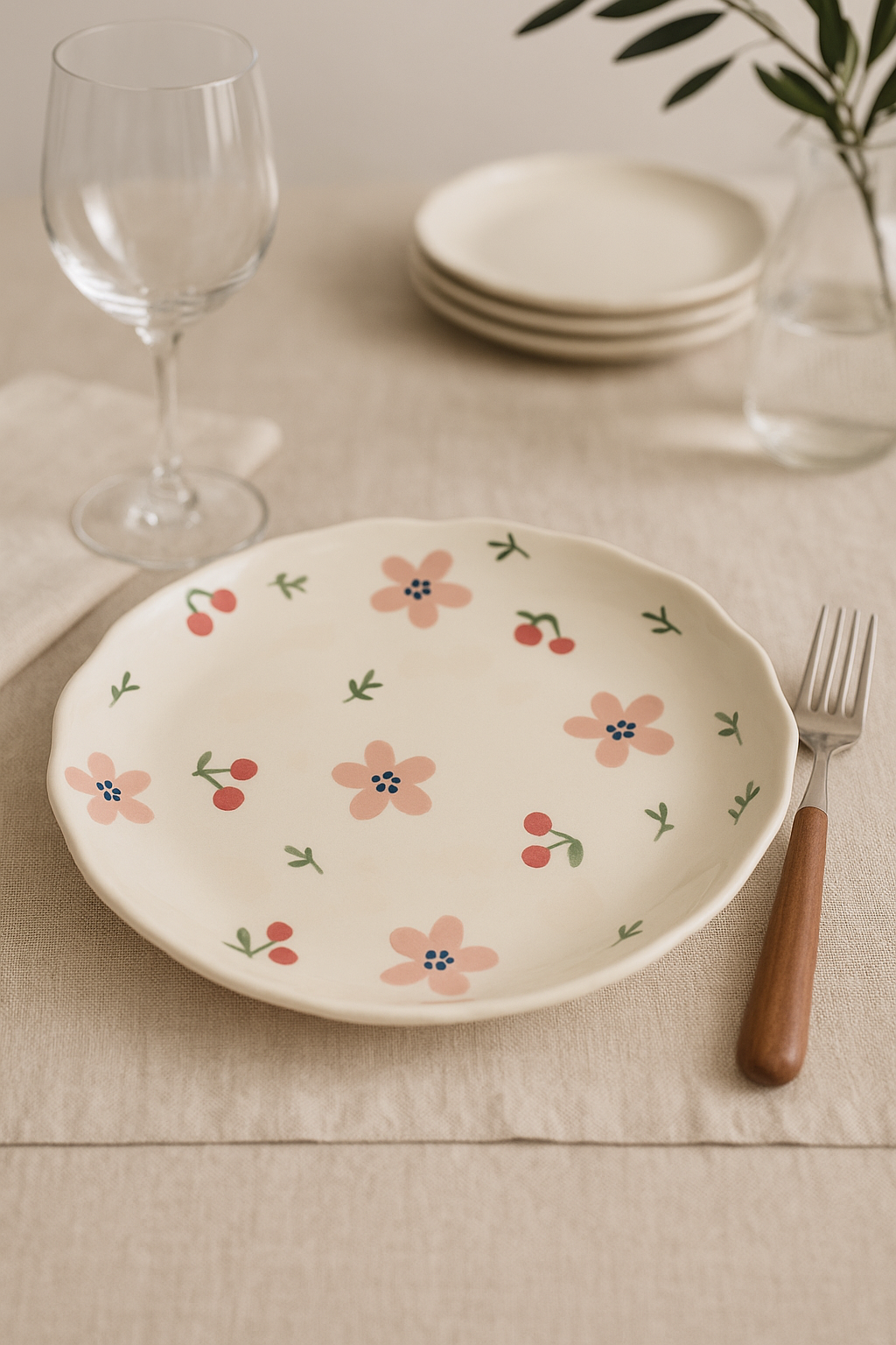 Assiette a gateau ceramique style coreen floral irregulier - vue 2 sur 2