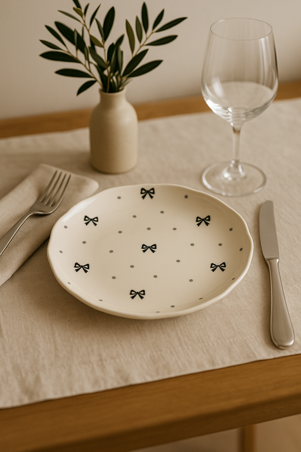 assiette a gateau ceramique style coreen motif floral - vue 2 sur 2