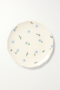 Assiette ceramique artisanale style coreen motif floral irregulier