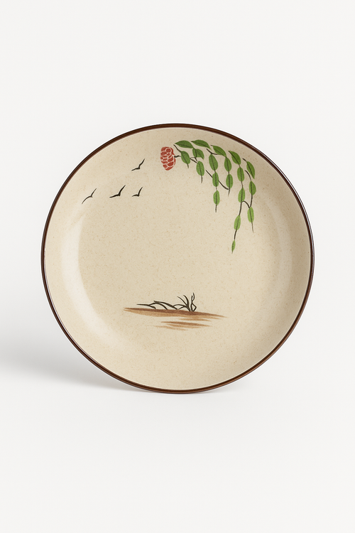 Assiette dessert japonaise ceramique motifs floraux peinte main