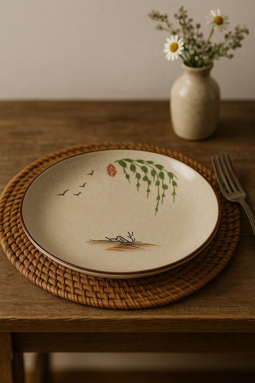 Assiette dessert japonaise ceramique motifs floraux peinte main - vue 2 sur 2