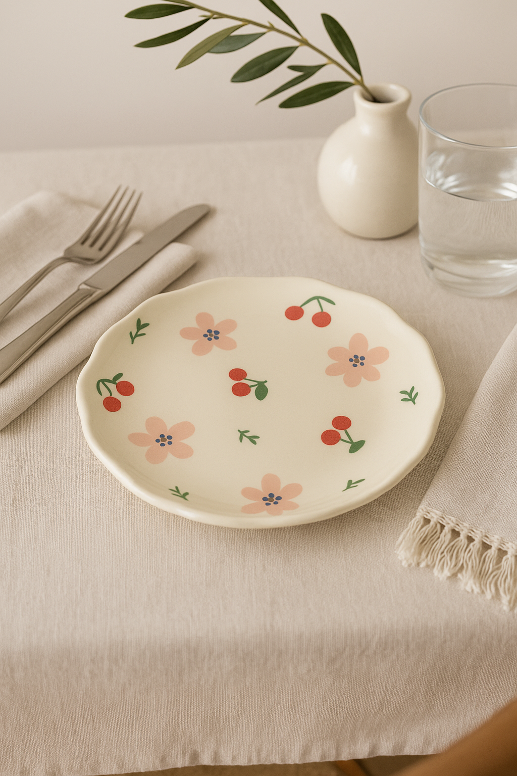 Assiette gateau ceramique style coreen motif floral artisanal - vue 2 sur 2