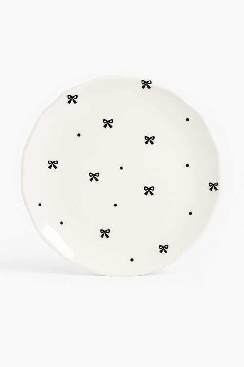 Assiette gateau ceramique style coreen motif floral irregulier