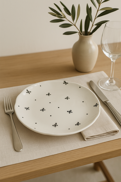 Assiette gateau ceramique style coreen motif floral irregulier - vue 2 sur 2