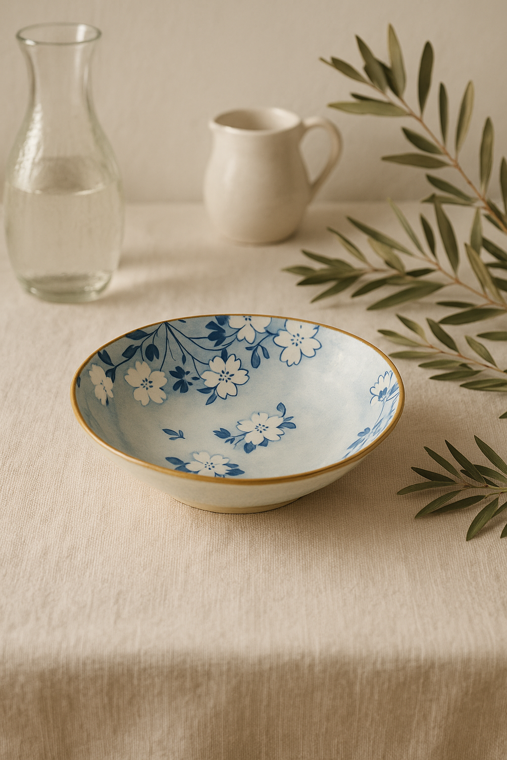 Assiette japonaise en céramique motif floral bol profond - vue 2 sur 2