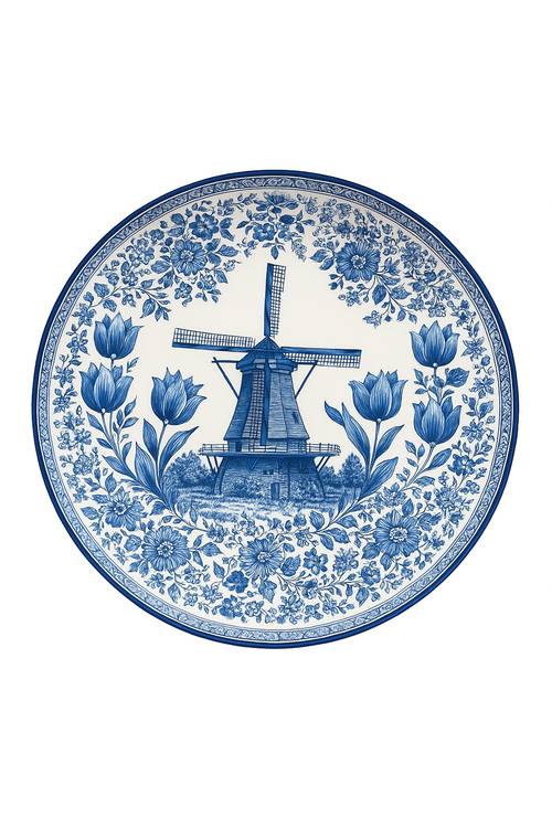 Assiette murale 20 cm porcelaine motif moulin vintage - vue 2 sur 2