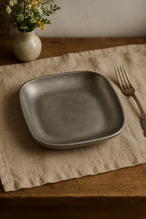 Assiette plate vintage acier inox style industriel camping - vue 2 sur 2