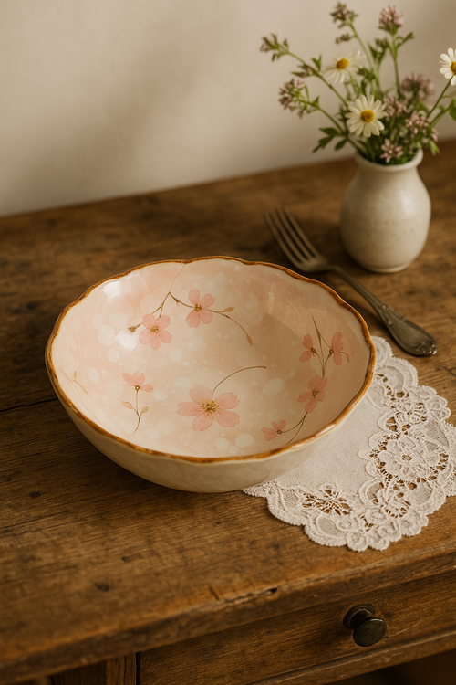 Assiettes creuses céramique japonais rétro motif floral 19cm - vue 2 sur 2