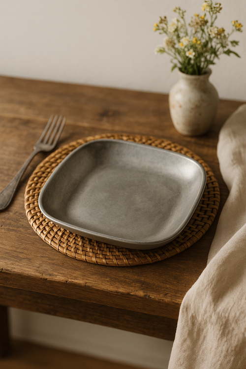 Assiettes plates inox style vintage nordique cuisine - vue 2 sur 2