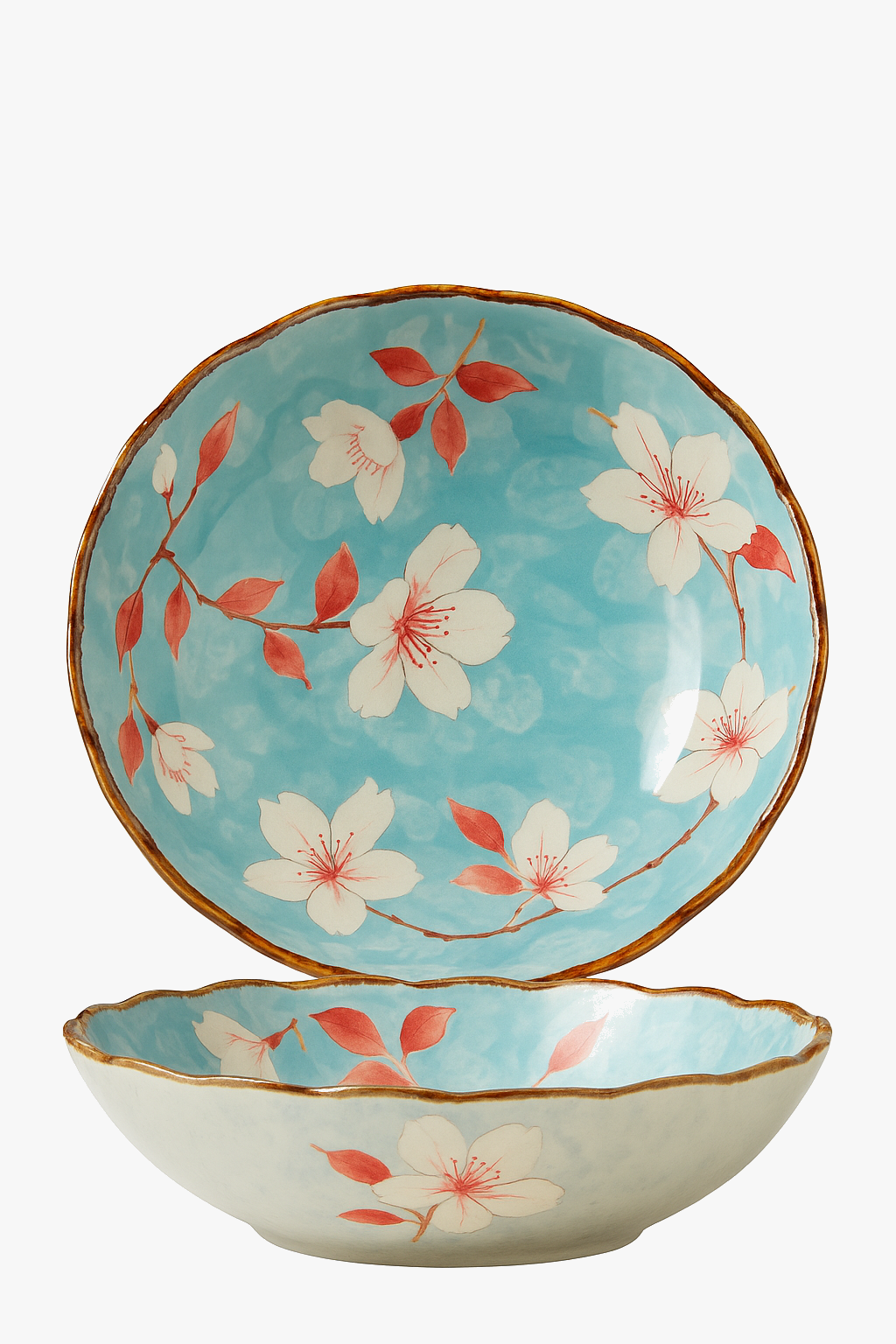 Assiettes plates profondes céramique style japonais floral 18cm