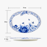 Assiettes porcelaine style chinois motif floral poisson